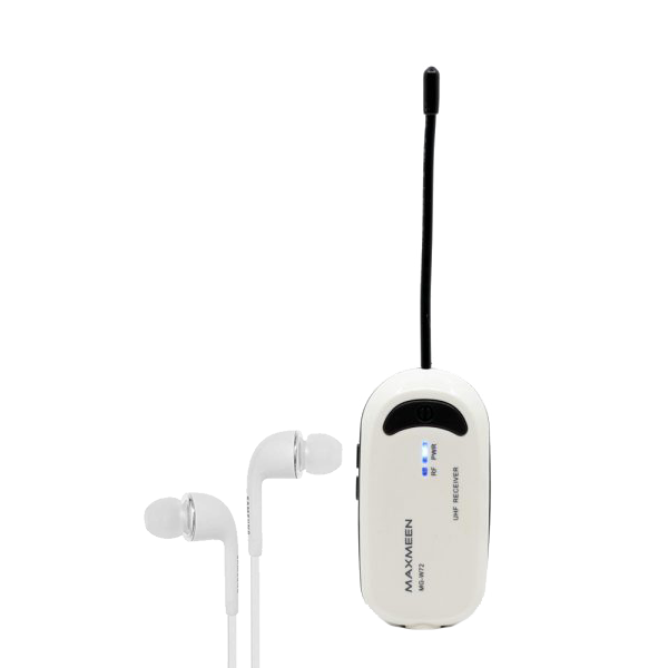 MAXMEEN MG-W72 audio receiver for guidance system مستقبل نظام ارشاد من ماكسمين مع سماعات الأذن صغيرة يعمل مع نظام كامل يستخدم  للأستماع لتوجيهات المرشد السياحي  مثلاً